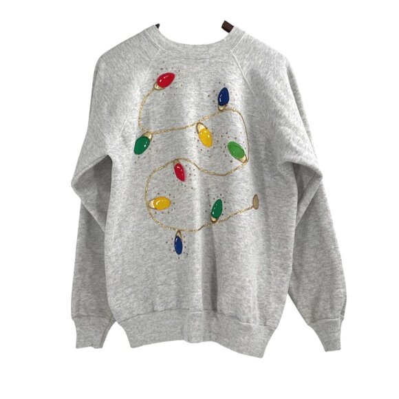 Vintage Fleecewise Womens XL Ugly Christmas Sweatshirt Colorful String Lights - Picture 1 of 8